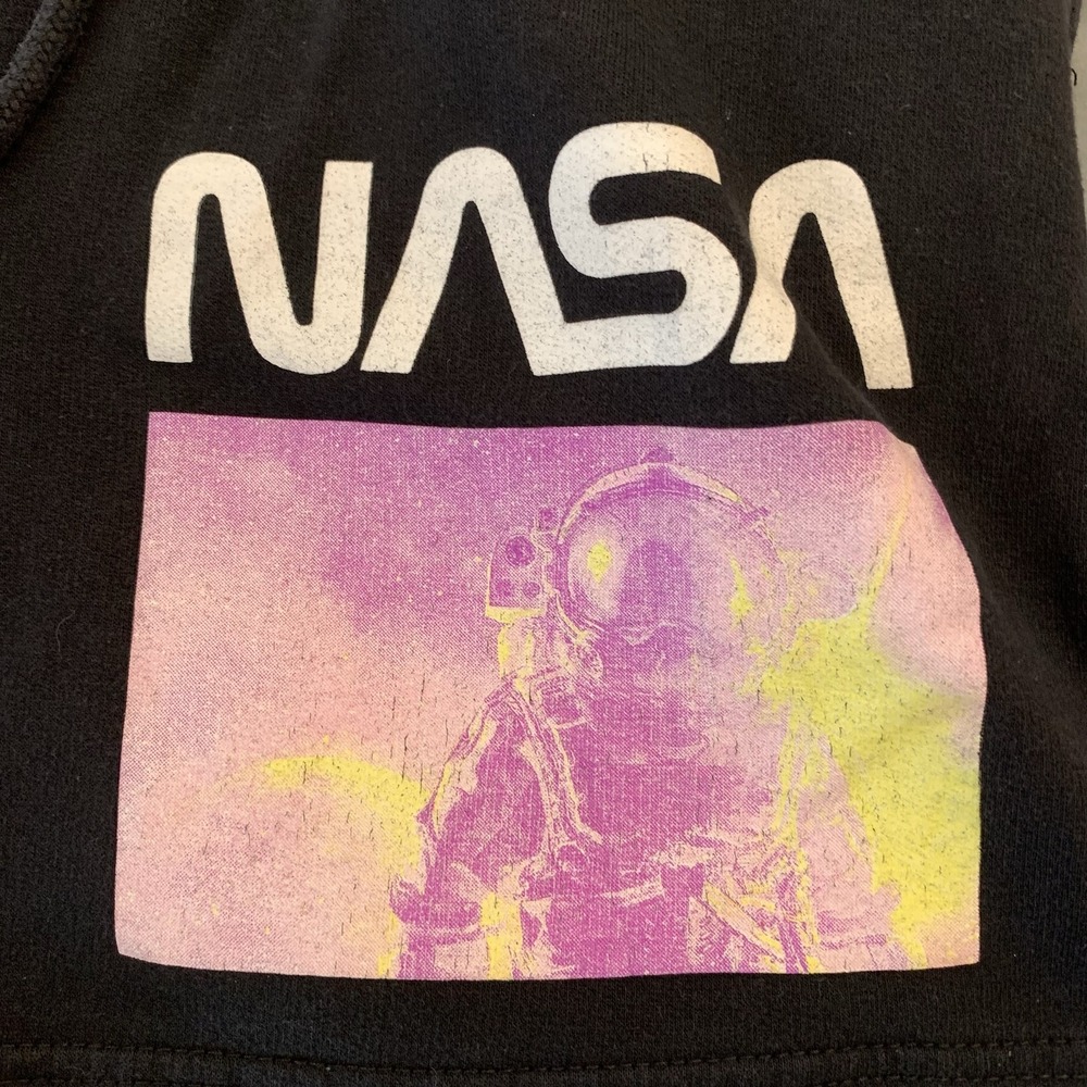 Hyper Space NASA Shorts Mens Small Black Sweat Astronaut Graphic Elastic Waist
